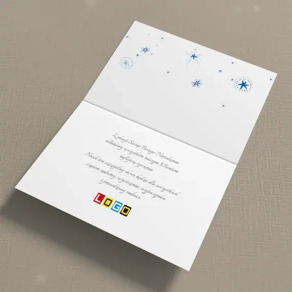 Kartka świąteczna z logo BN1-318 Jasne drzewko w nocnej kaligrafii, wnętrze