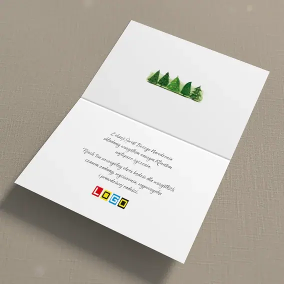 Kartka świąteczna z logo BN1-320 Leśny szpaler w zieleniach, wnętrze