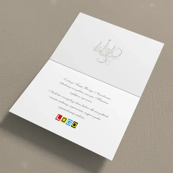 Kartka świąteczna z logo BN1-329 Biel drzewek na czerni, wnętrze