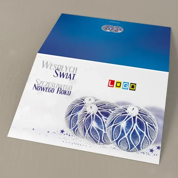 Kartka świąteczna z logo BN1-331 Ciemne ozdoby na bieli, tył