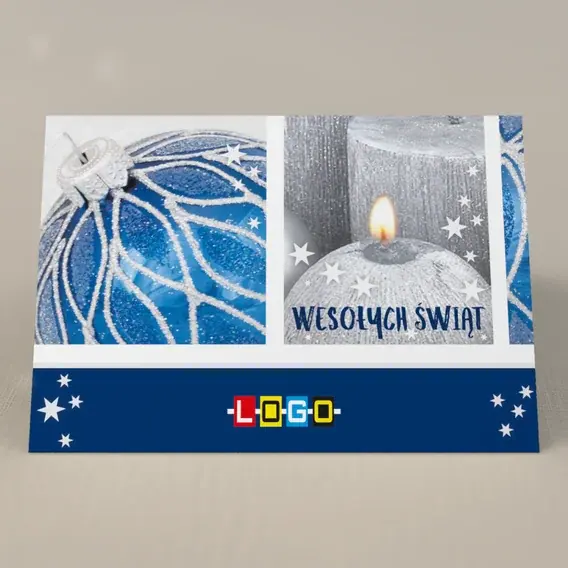 Kartka świąteczna z logo BN1-333 Płomień świecy obok kuli, przód