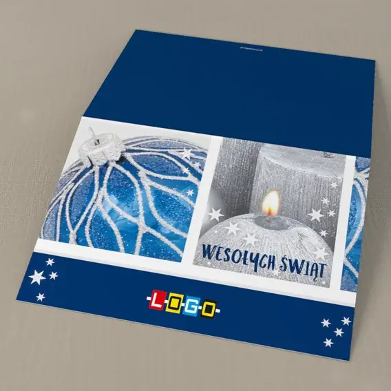 Kartka świąteczna z logo BN1-333 Płomień świecy obok kuli, tył
