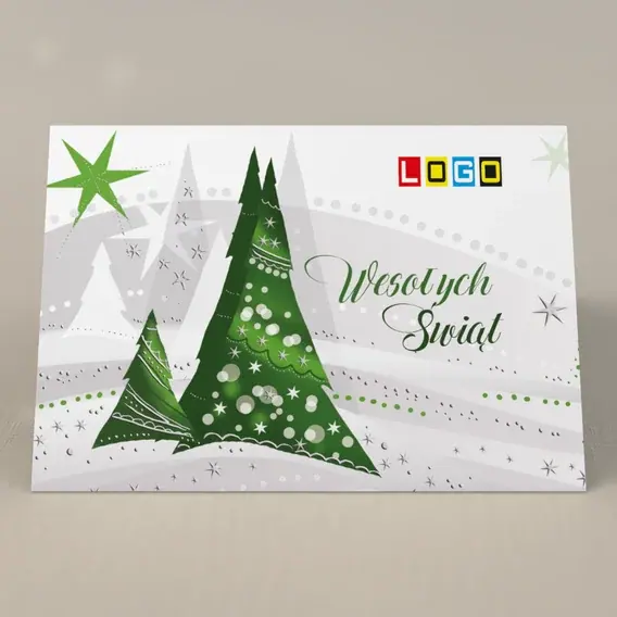 Kartka świąteczna z logo BN1-334 Zielony lasek pod górskim grzbietem, przód