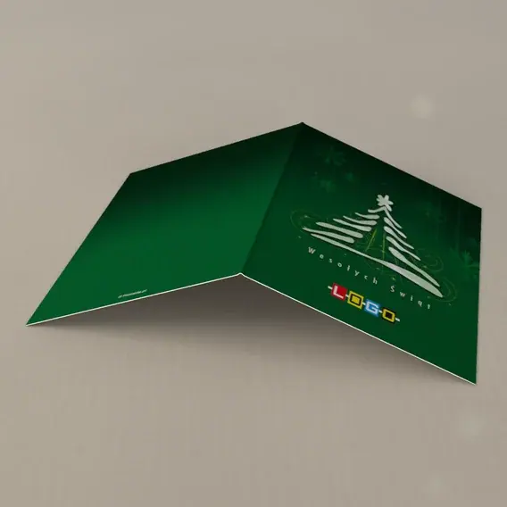 Kartka świąteczna z logo BN1-337 Rysunek ze spiralami na zieleni, tył