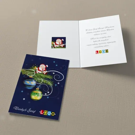 Kartka świąteczna z logo BN1-338 Rozbawiony święty na gałązce, widok ogólny