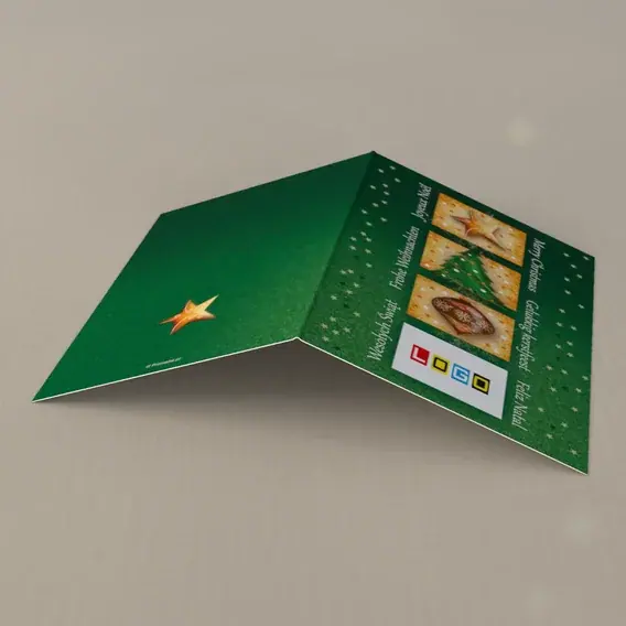 Kartka świąteczna z logo BN1-341 Zieleń z trzema jasnymi okienkami, tył