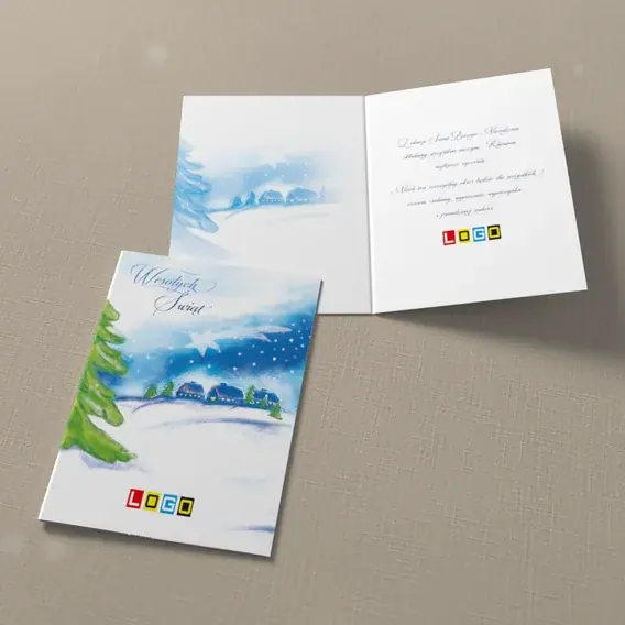 Kartka świąteczna z logo BN1-342 Nocne niebo nad chatami, widok ogólny