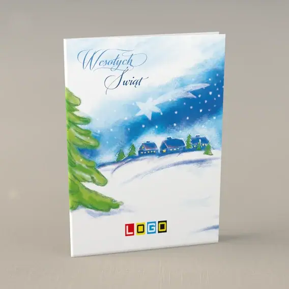 Kartka świąteczna z logo BN1-342 Nocne niebo nad chatami, przód