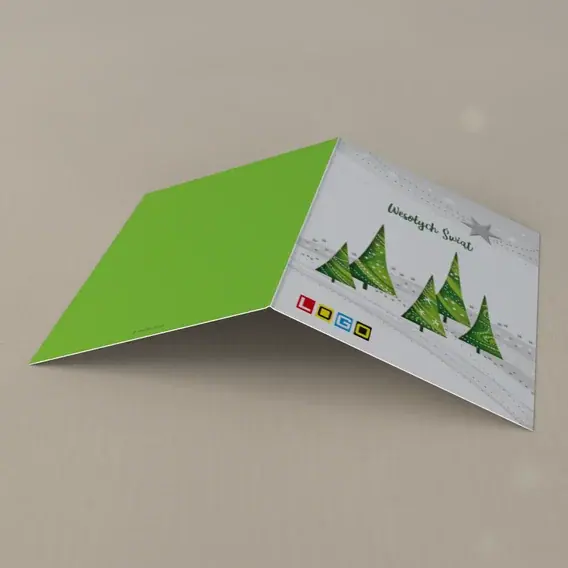Kartka świąteczna z logo BN1-346 Zimowy las i szare fale, tył