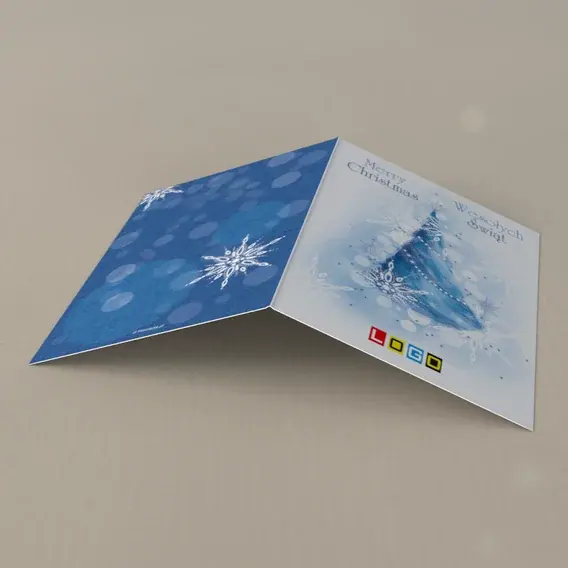 Kartka świąteczna z logo BN1-347 Rozmyte kręgi i śnieżynki, tył