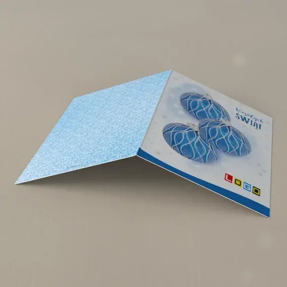 Kartka świąteczna z logo BN1-348 Granatowe ozdoby i mglisty błękit, tył