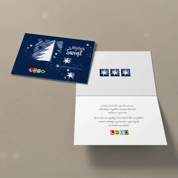 Kartka świąteczna z logo BN1-353 Nocny szkic z białą jodłą, widok ogólny