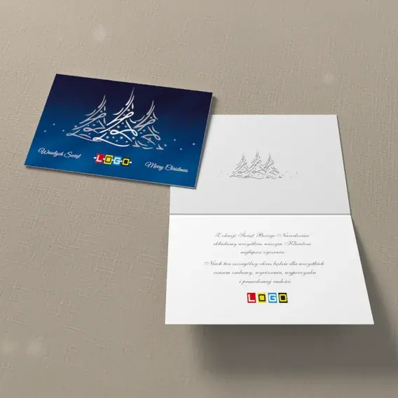 Kartka świąteczna z logo BN1-357 Pętle i gałązki na granacie, widok ogólny