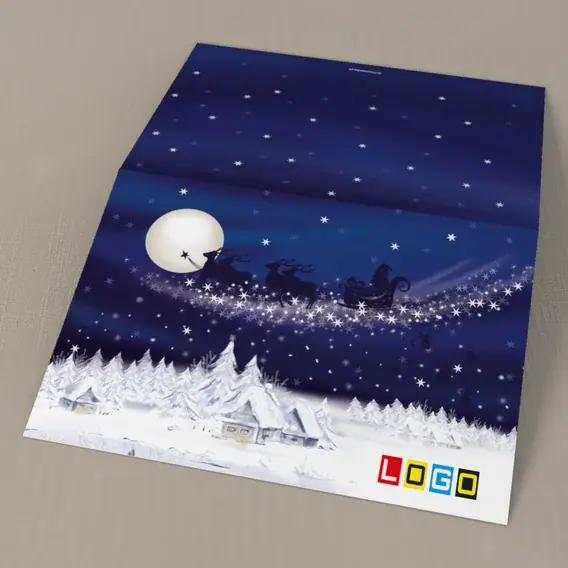 Kartka świąteczna z logo BN1-358 Sanie nad śnieżną wsią, tył