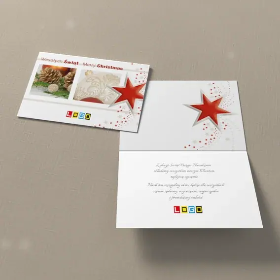 Kartka świąteczna z logo BN1-361 Fotografie i gwiazda w purpurze, widok ogólny