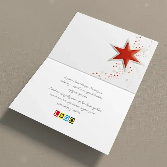 Kartka świąteczna z logo BN1-361 Fotografie i gwiazda w purpurze, wnętrze