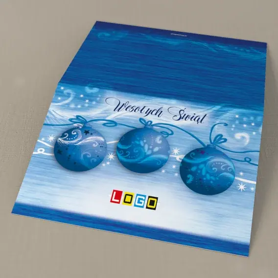 Kartka świąteczna z logo BN1-363 Zawieszki w granatowym szronie, tył
