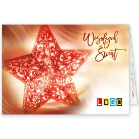 Kartka świąteczna z logo BN1-364 Czerwień w koronkowej gwieździe, okładka
