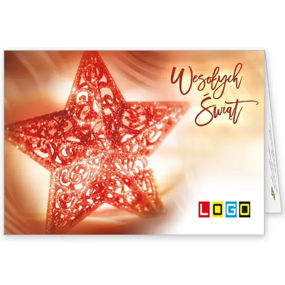 Kartka świąteczna z logo BN1-364 Czerwień w koronkowej gwieździe, okładka