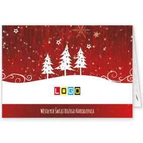 BN1-366 Śnieżny pagórek na karminie · Okładka Kartka świąteczna z logo BN1-366 Śnieżny pagórek na karminie, okładka