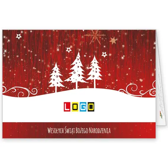 Kartka świąteczna z logo BN1-366 Śnieżny pagórek na karminie, okładka