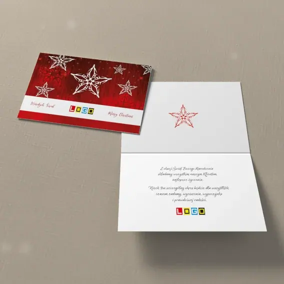 Kartka świąteczna z logo BN1-368 Biały zarys na karminie, widok ogólny