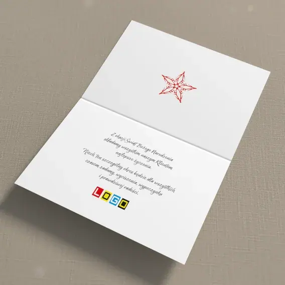 Kartka świąteczna z logo BN1-368 Biały zarys na karminie, wnętrze