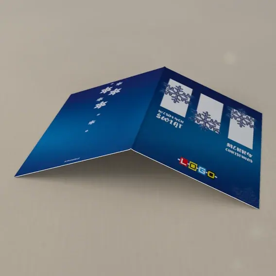 Kartka świąteczna z logo BN1-377 Granatowa plansza z płatkami, tył