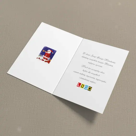 Kartka świąteczna z logo BN1-381 Grający Mikołaj i choinki, wnętrze