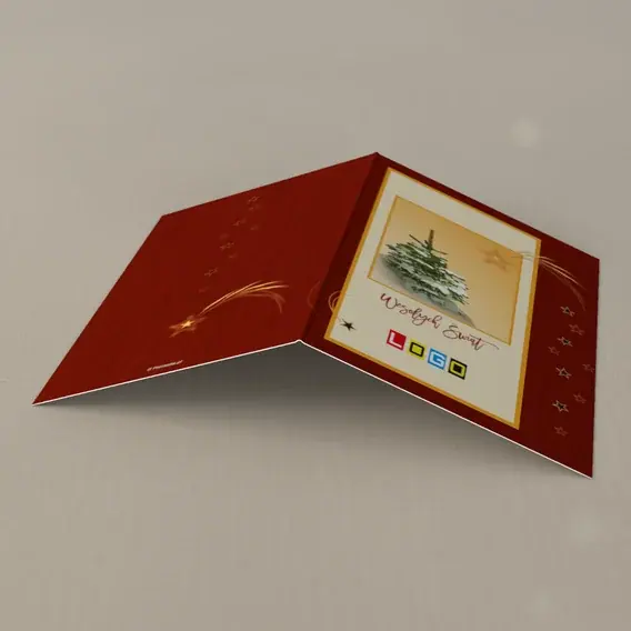 Kartka świąteczna z logo BN1-382 Biała czapa na świerku, tył