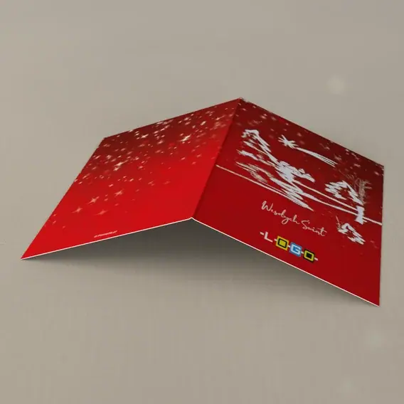 Kartka świąteczna z logo BN1-383 Kreska domków na czerwieni, tył