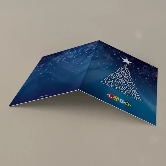 Kartka świąteczna z logo BN1-384 Zakręcona choinka w chłodzie granatu, tył