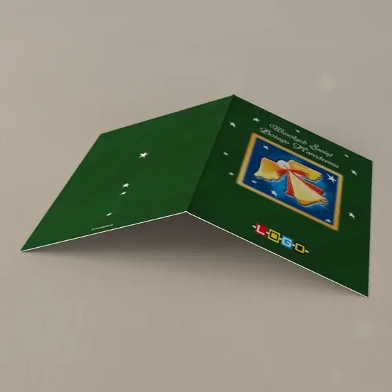 Kartka świąteczna z logo BN1-387 Skrzydlata postać na zieleni, tył