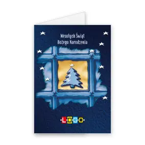 Kartka świąteczna z logo BN1-388 Kwadratowy kadr z drzewkiem, okładka