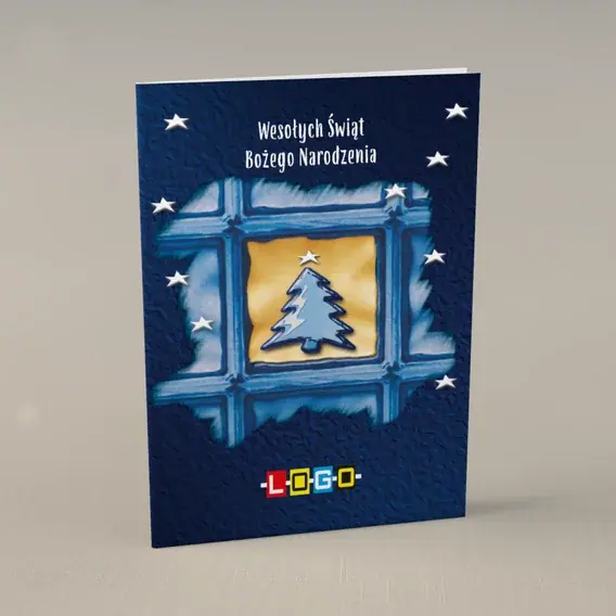 Kartka świąteczna z logo BN1-388 Kwadratowy kadr z drzewkiem, przód