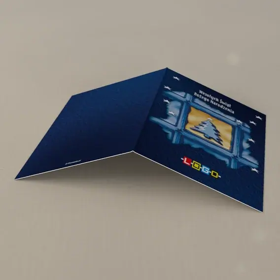 Kartka świąteczna z logo BN1-388 Kwadratowy kadr z drzewkiem, tył