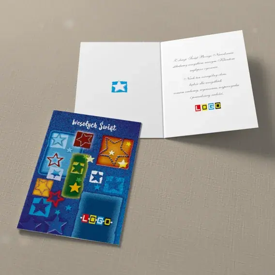 Kartka świąteczna z logo BN1-389 Barwna mozaika z gwiazdami, widok ogólny