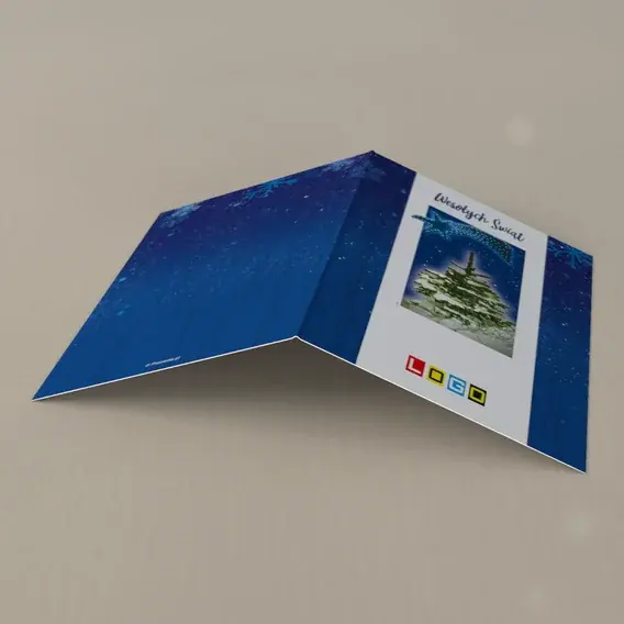 Kartka świąteczna z logo BN1-390 Błękitny warkocz nad świerkiem, tył