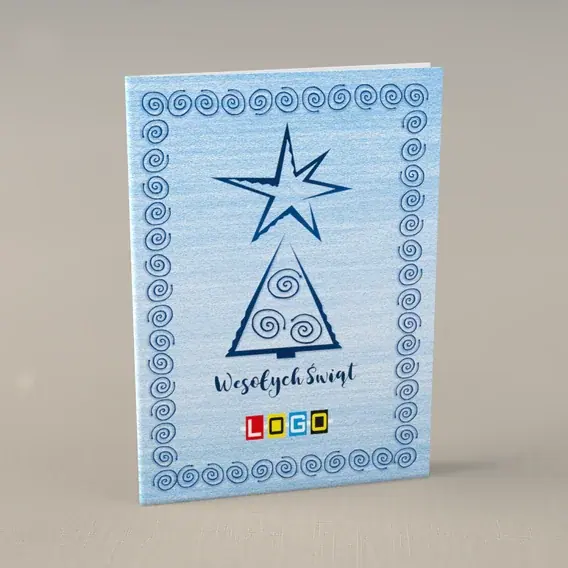 Kartka świąteczna z logo BN1-395 Spiralny wzór w granatowej obwódce, przód