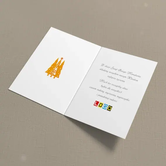 Kartka świąteczna z logo BN1-396 Trójka pomarańczowych świerków, wnętrze