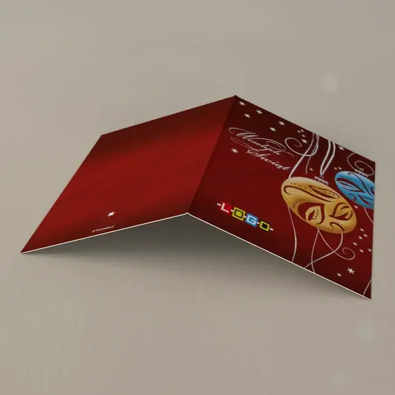 Kartka świąteczna z logo BN1-397 Błękitna i żółta ozdoba, tył