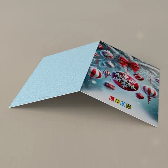 Kartka świąteczna z logo BN1-401 Szklane kule i czerwona wstęga, tył