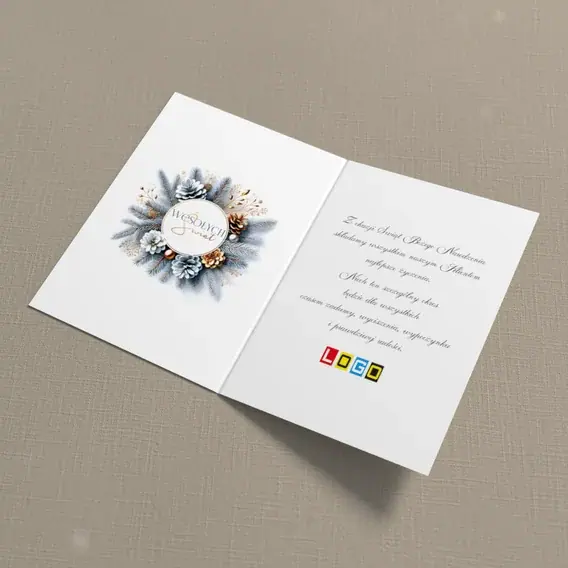 Kartka świąteczna z logo BN1-404 Wianek z zimowej zieleni, wnętrze