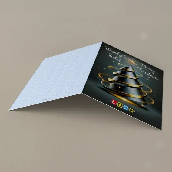 Kartka świąteczna z logo BN1-405 Żółtawy blask spiralnej choinki, tył