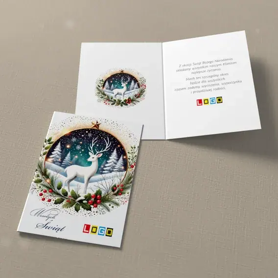 Kartka świąteczna z logo BN1-411 Jeleń w kręgu zimowej nocy, widok ogólny
