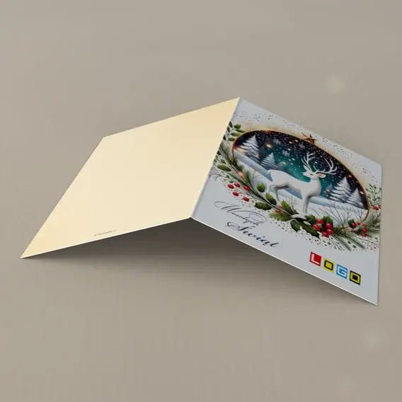 Kartka świąteczna z logo BN1-411 Jeleń w kręgu zimowej nocy, tył