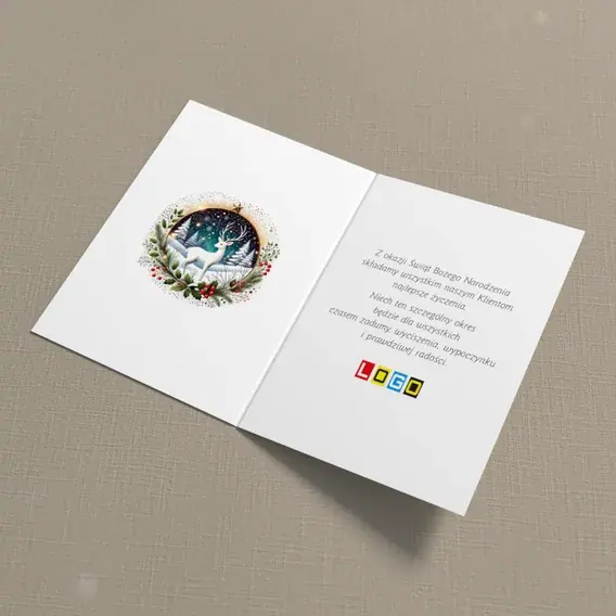 Kartka świąteczna z logo BN1-411 Jeleń w kręgu zimowej nocy, wnętrze