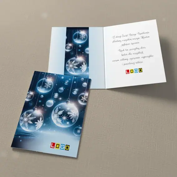Kartka świąteczna z logo BN1-413 Nocne niebo z lśniącymi kulami, widok ogólny