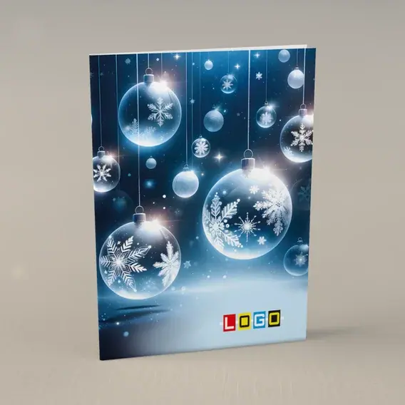 Kartka świąteczna z logo BN1-413 Nocne niebo z lśniącymi kulami, przód