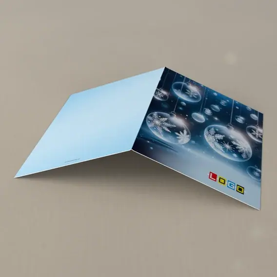 Kartka świąteczna z logo BN1-413 Nocne niebo z lśniącymi kulami, tył